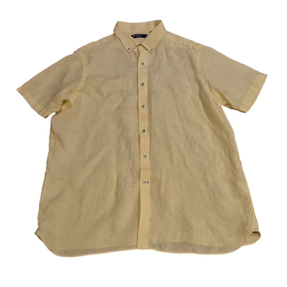 Cremieux Classics Mens French Linen Short Sleeve Shirt Yellow XL Button Down